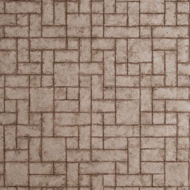 Warm sandstone taupe wallpaper with distressed brown rectangular block lines and mottled texture