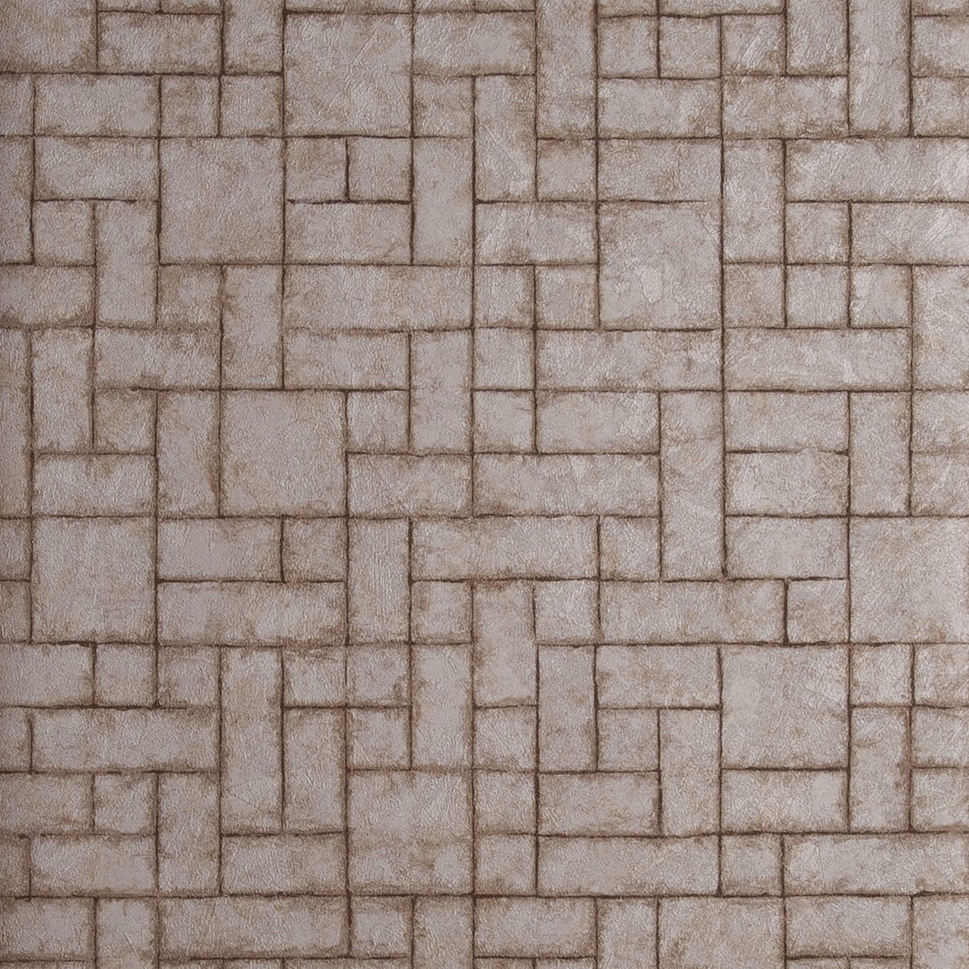 Warm bronze taupe wallpaper with mottled texture and staggered rectangular linework