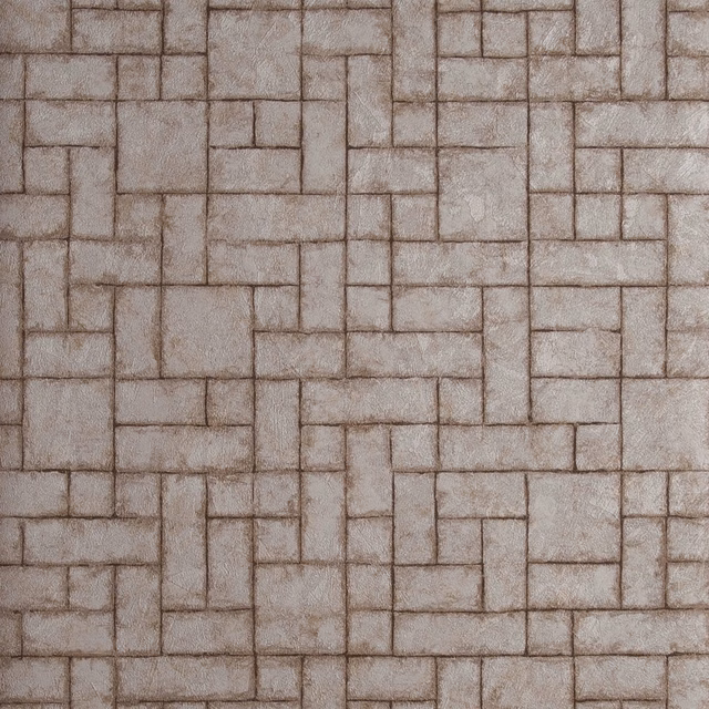 Warm bronze taupe wallpaper with mottled texture and staggered rectangular linework