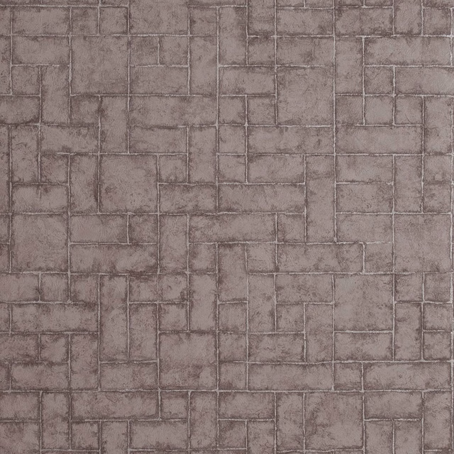 Muted taupe-grey wallpaper with irregular outlined stone blocks and mottled shading