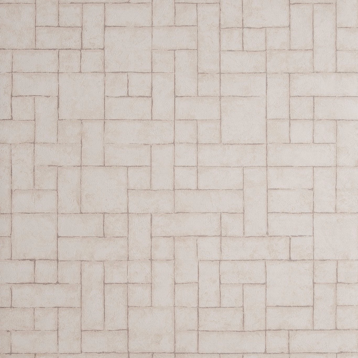 Pale parchment wallpaper with fine taupe lines forming irregular rectangular blocks