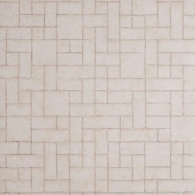Pale parchment wallpaper with fine taupe lines forming irregular rectangular blocks