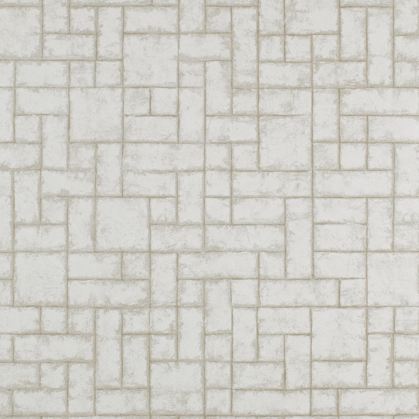 Pale greige wallpaper with distressed rectangular block lines in a staggered pattern