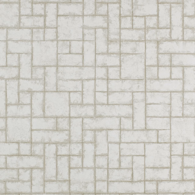 Pale greige wallpaper with distressed rectangular block lines in a staggered pattern