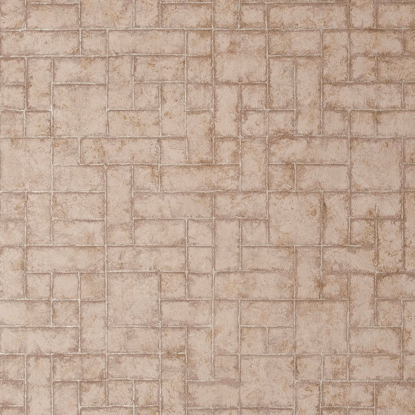 Warm taupe wallpaper with distressed rectangular blocks and softly rubbed darker edges