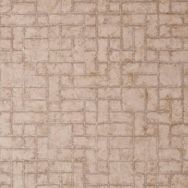 Warm taupe wallpaper with distressed rectangular blocks and softly rubbed darker edges