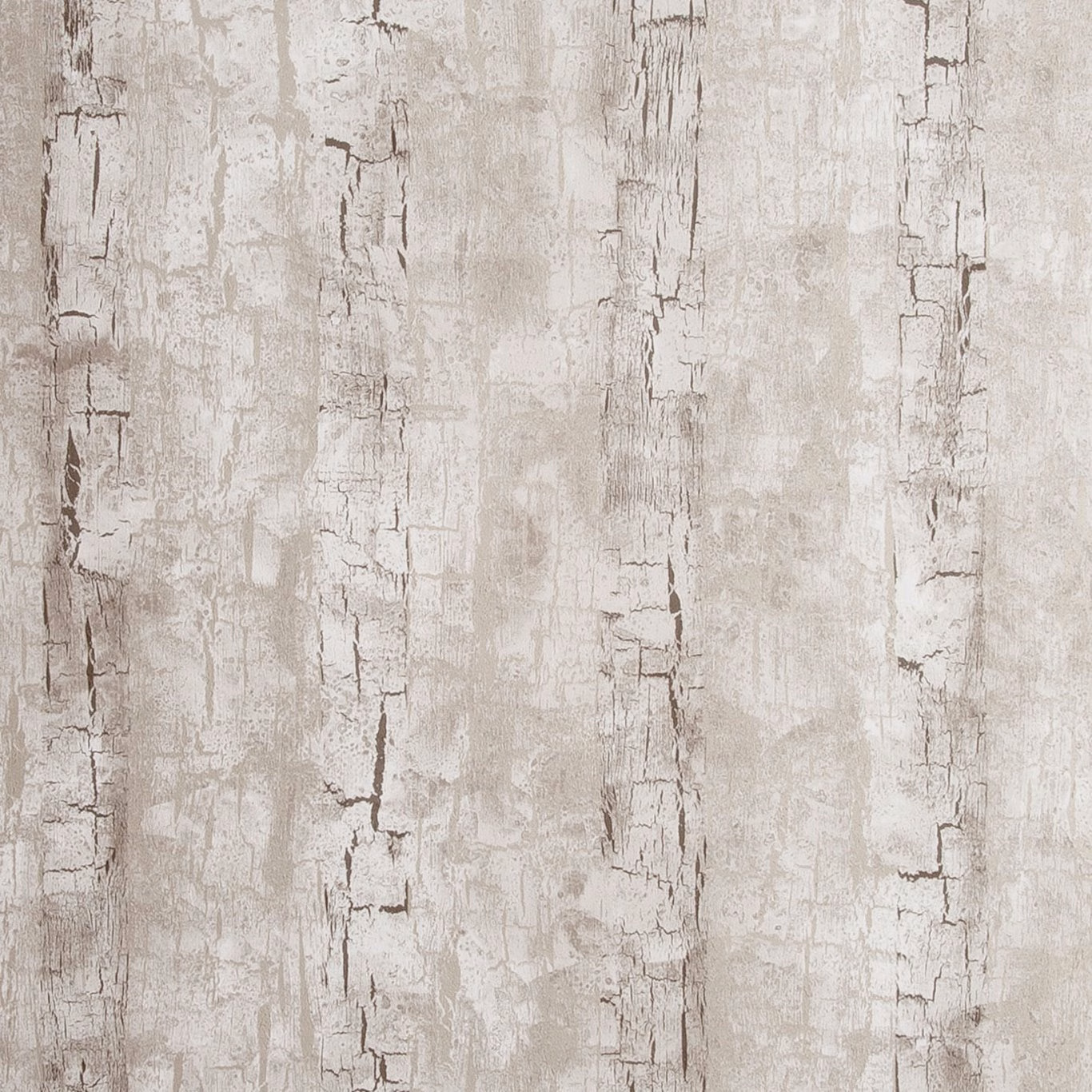 Pale taupe birch bark wallpaper with chalky blocks and fine grey-brown fissures