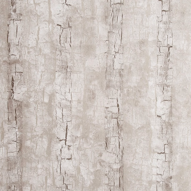 Pale taupe birch bark wallpaper with chalky blocks and fine grey-brown fissures