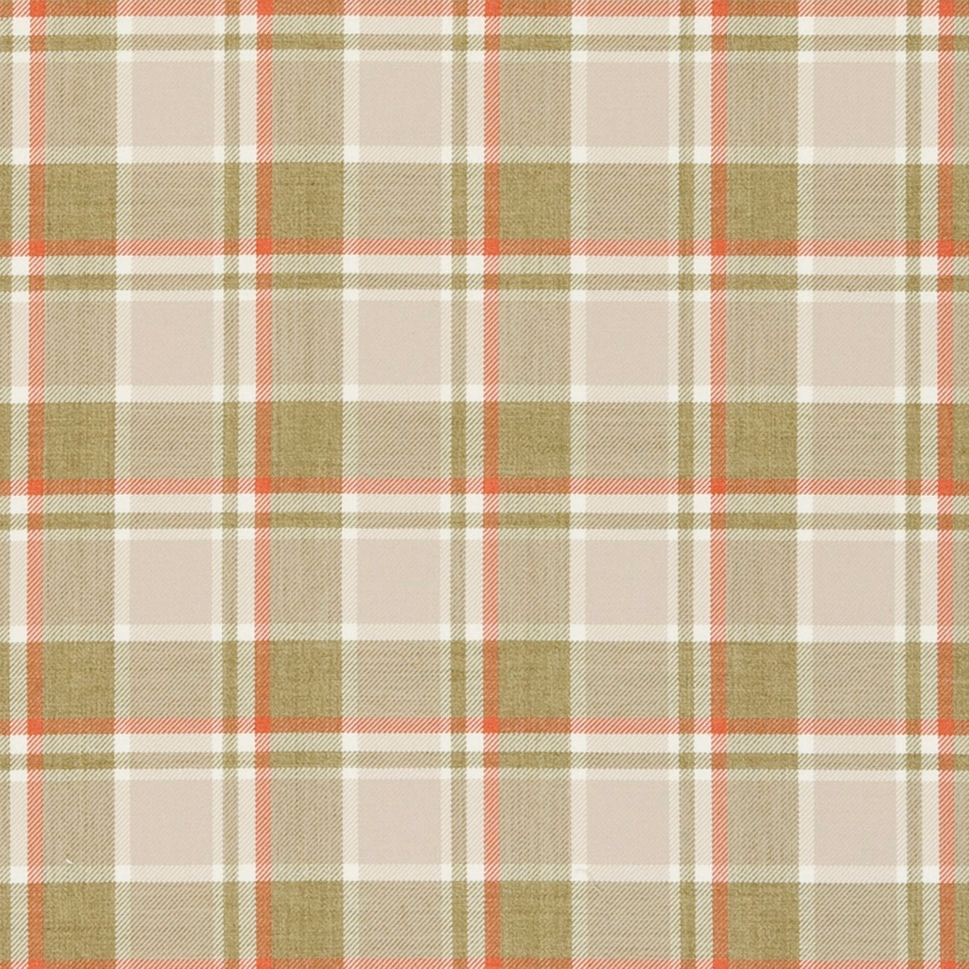 Olive, cream and coral woven plaid with softly textured check pattern
