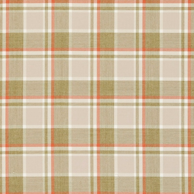 Olive, cream and coral woven plaid with softly textured check pattern