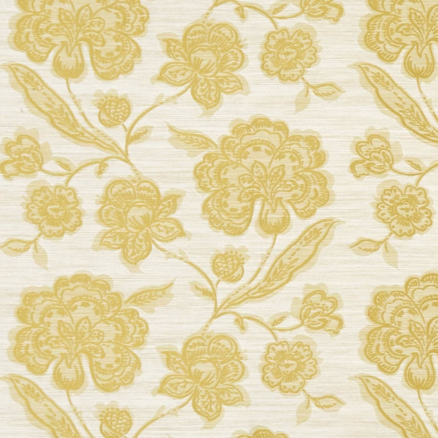 Soft citrus ground with golden botanical blooms and fine horizontal slub texture