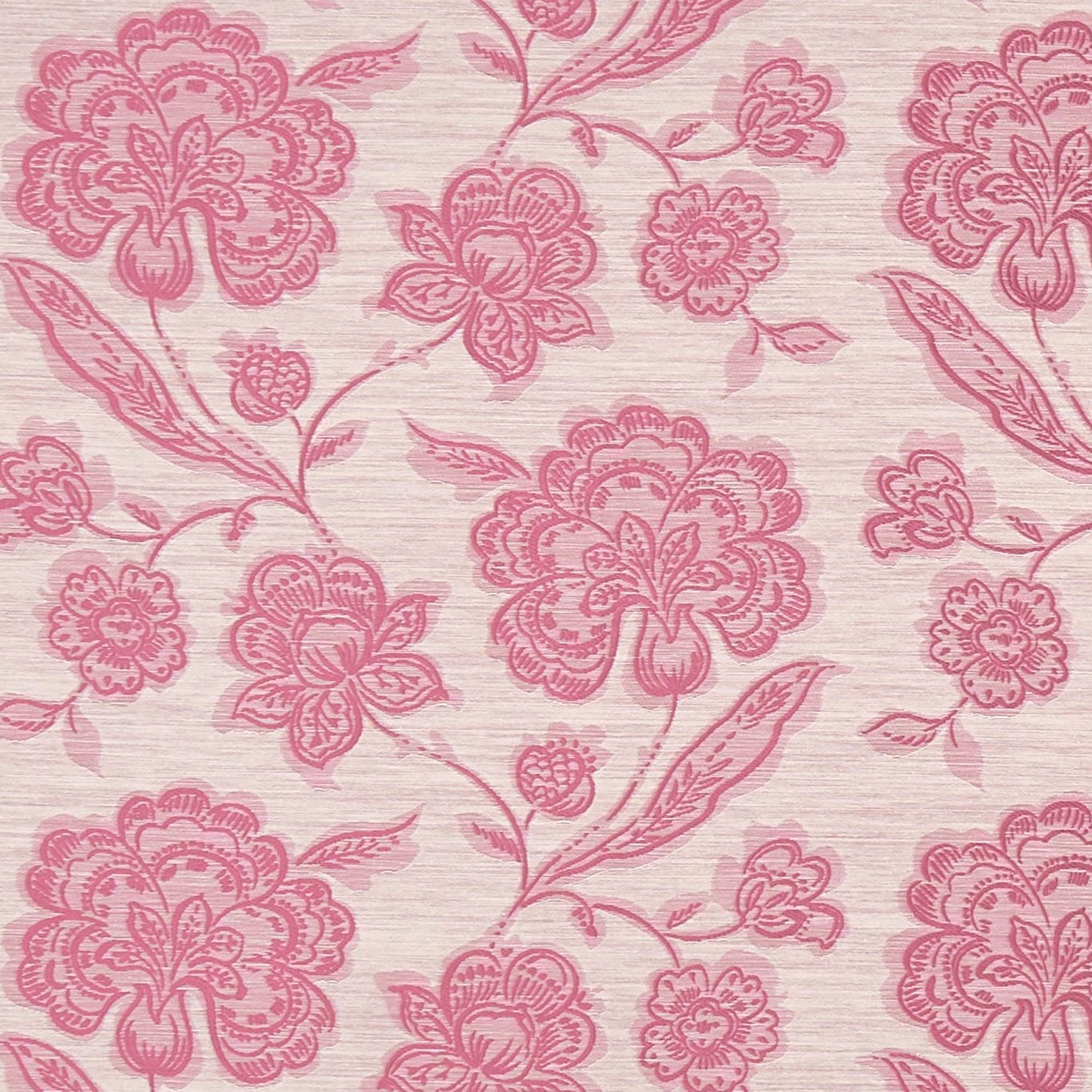 Muted raspberry floral trails on a pale blush, softly textured fabric ground