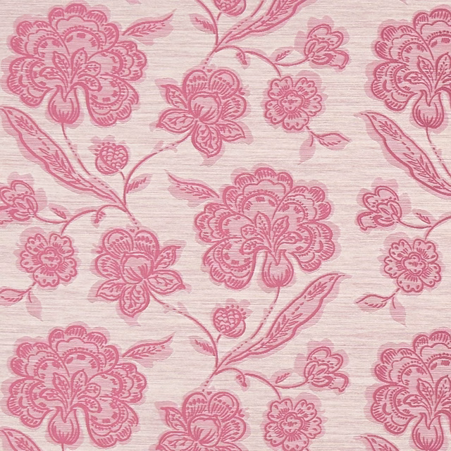 Muted raspberry floral trails on a pale blush, softly textured fabric ground