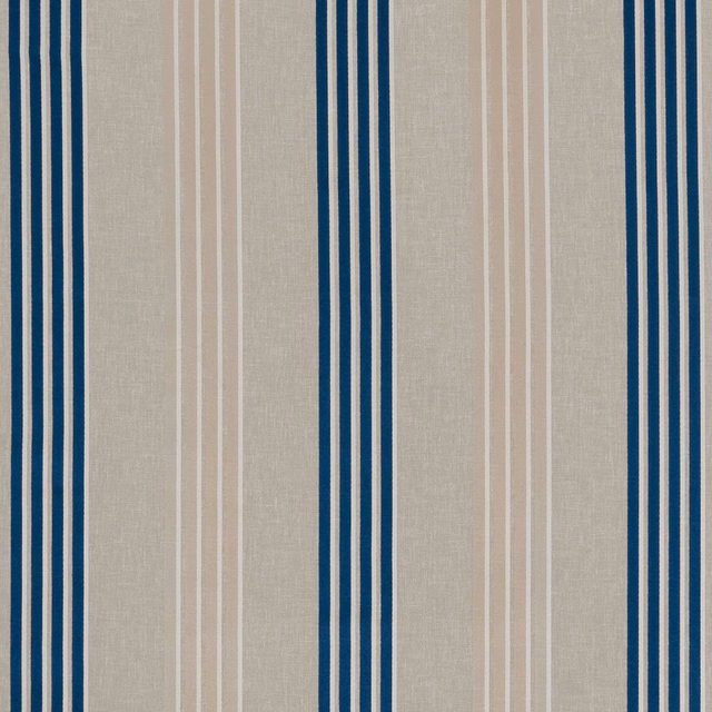 Muted denim-blue and blush vertical stripes on a softly textured beige-grey ground
