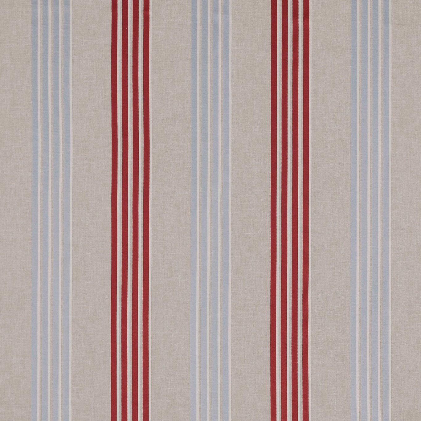 Raspberry red and duck-egg blue vertical stripes on a warm woven ground