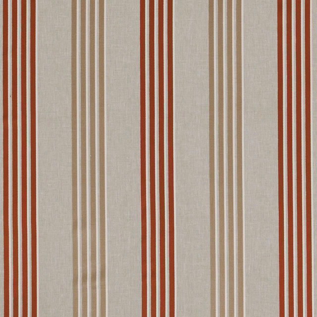 Rust, taupe and pale grey vertical stripes on a softly textured woven fabric