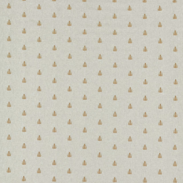 Pale linen textile with evenly spaced muted gold bud motifs and fine woven texture