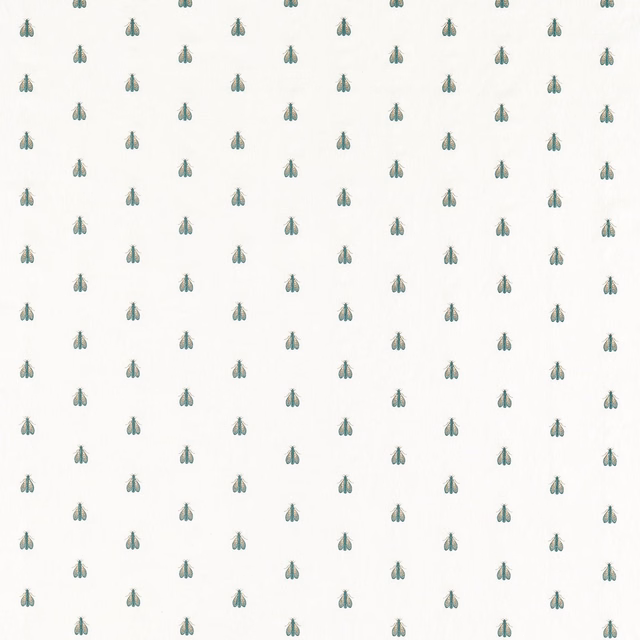 Ivory fabric with tiny mineral-green and rose-gold botanical motifs