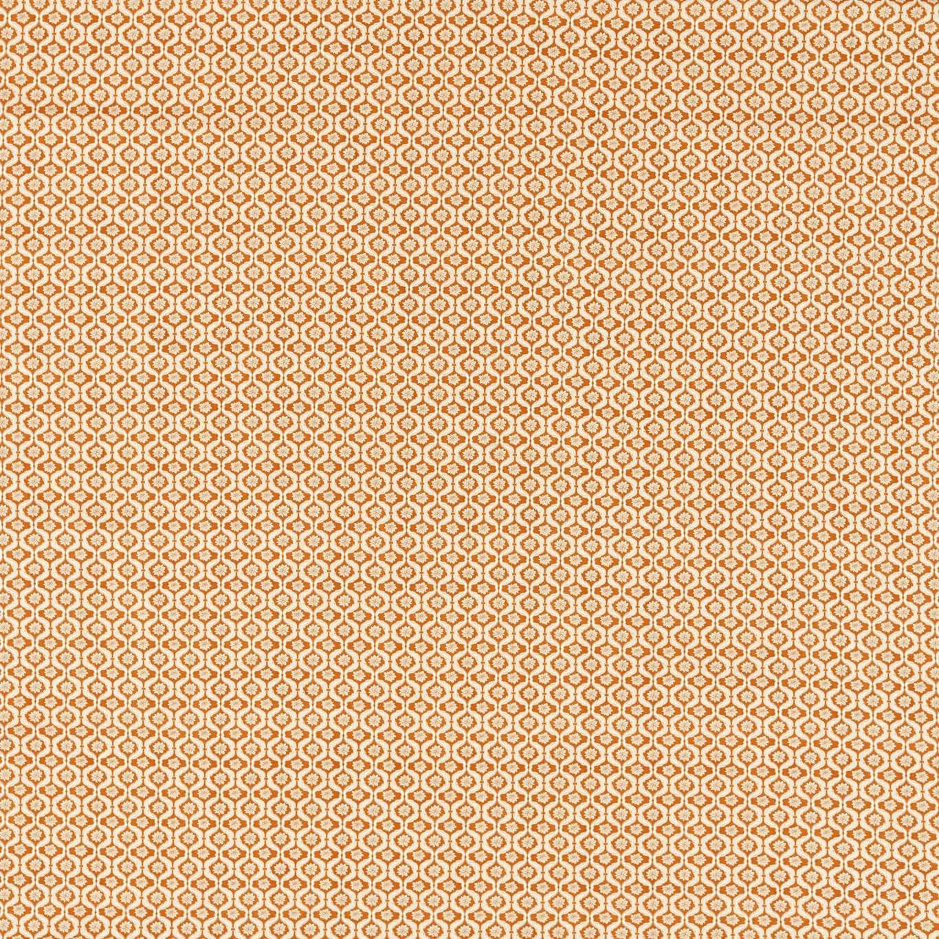 Warm terracotta woven fabric with cream geometric lattice and fine texture