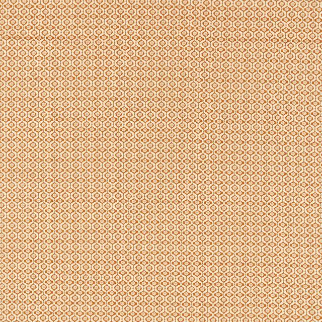 Warm terracotta woven fabric with cream geometric lattice and fine texture