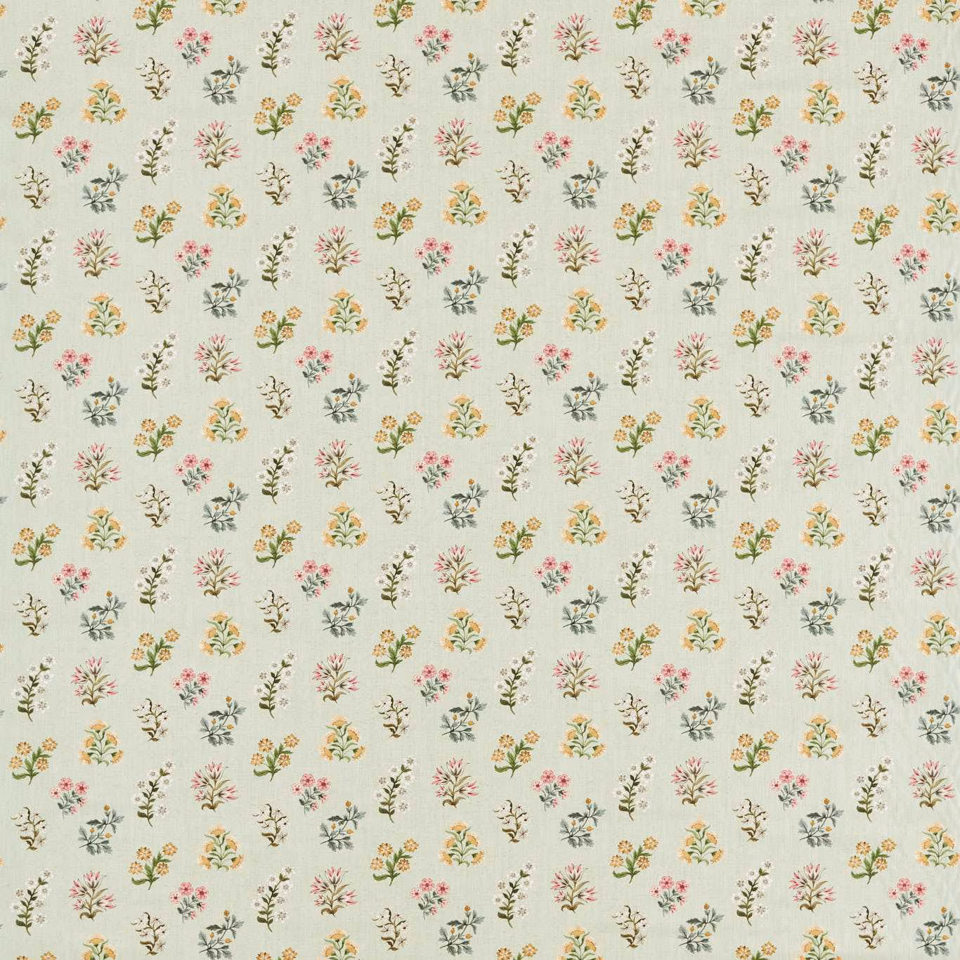 Pale cream floral fabric with blush pink, sage leaves and tiny ochre bouquets
