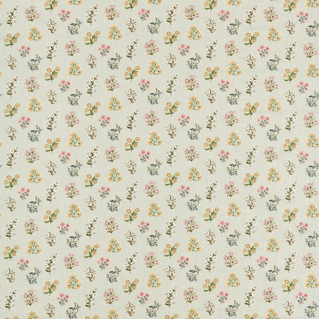 Pale cream floral fabric with blush pink, sage leaves and tiny ochre bouquets