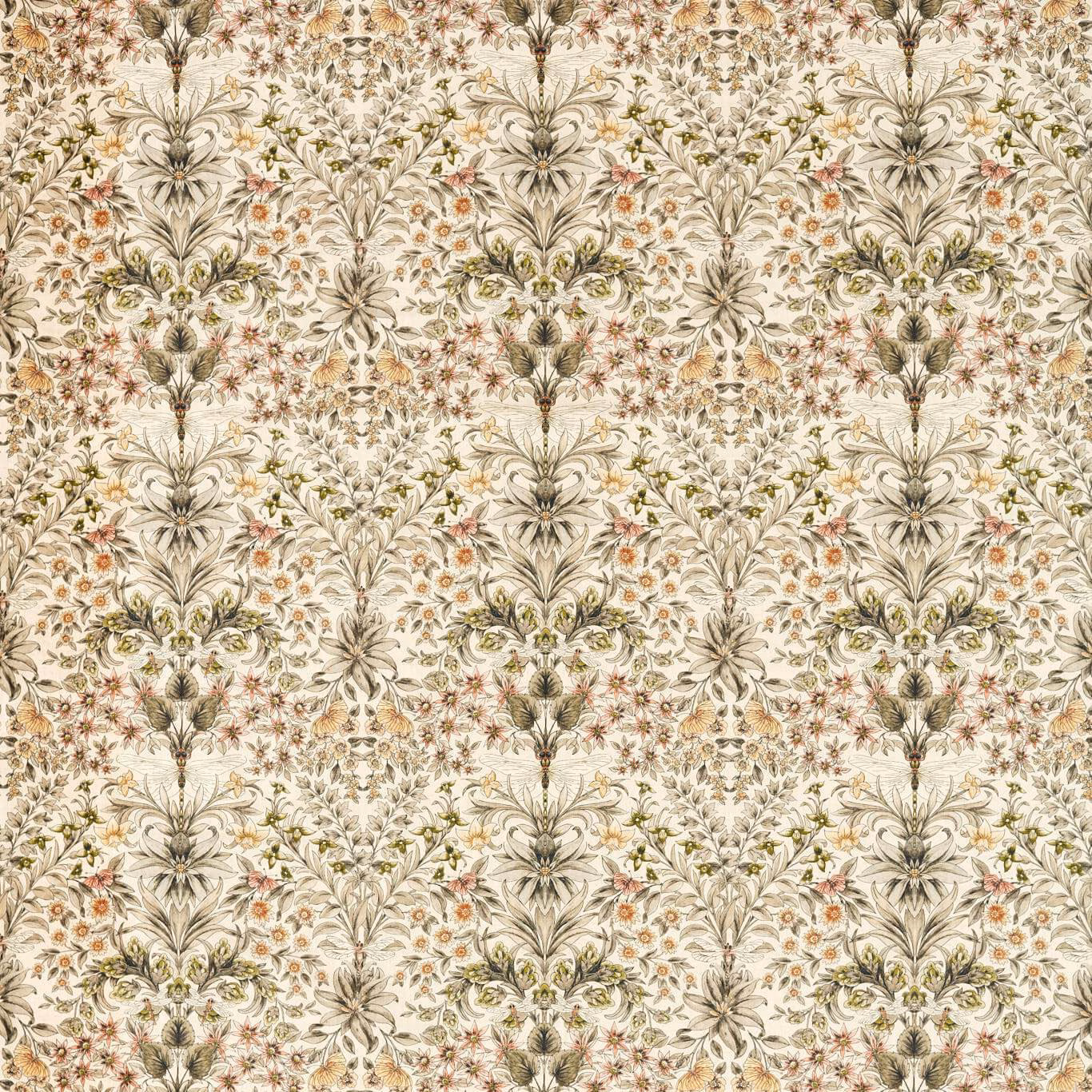 Natural-cream floral repeat with blush blooms, olive foliage and taupe botanical detailing