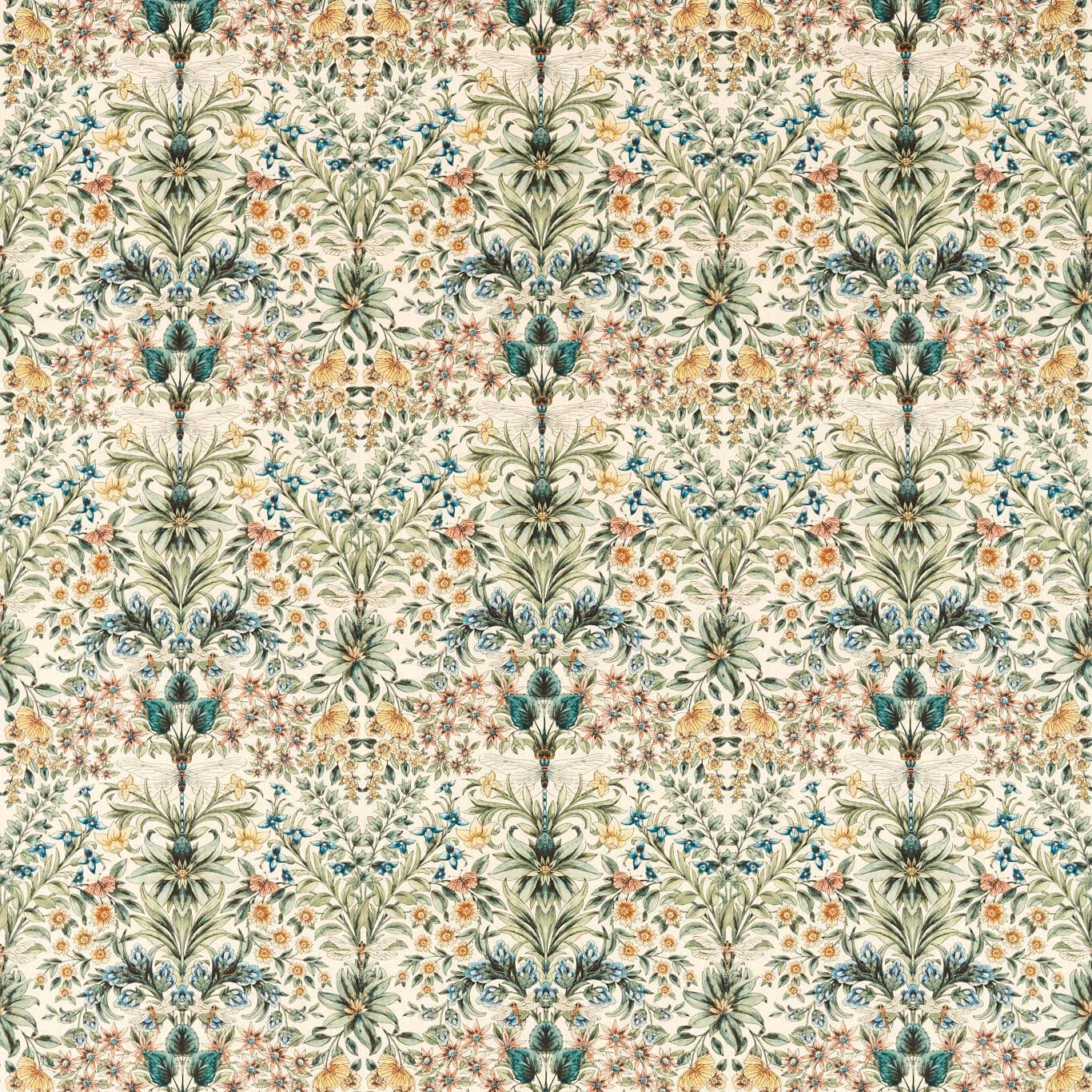 Cream fabric with sage, teal, terracotta and pink botanical sprays