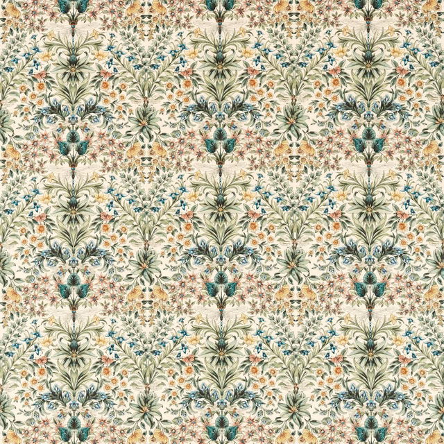 Cream fabric with sage, teal, terracotta and pink botanical sprays