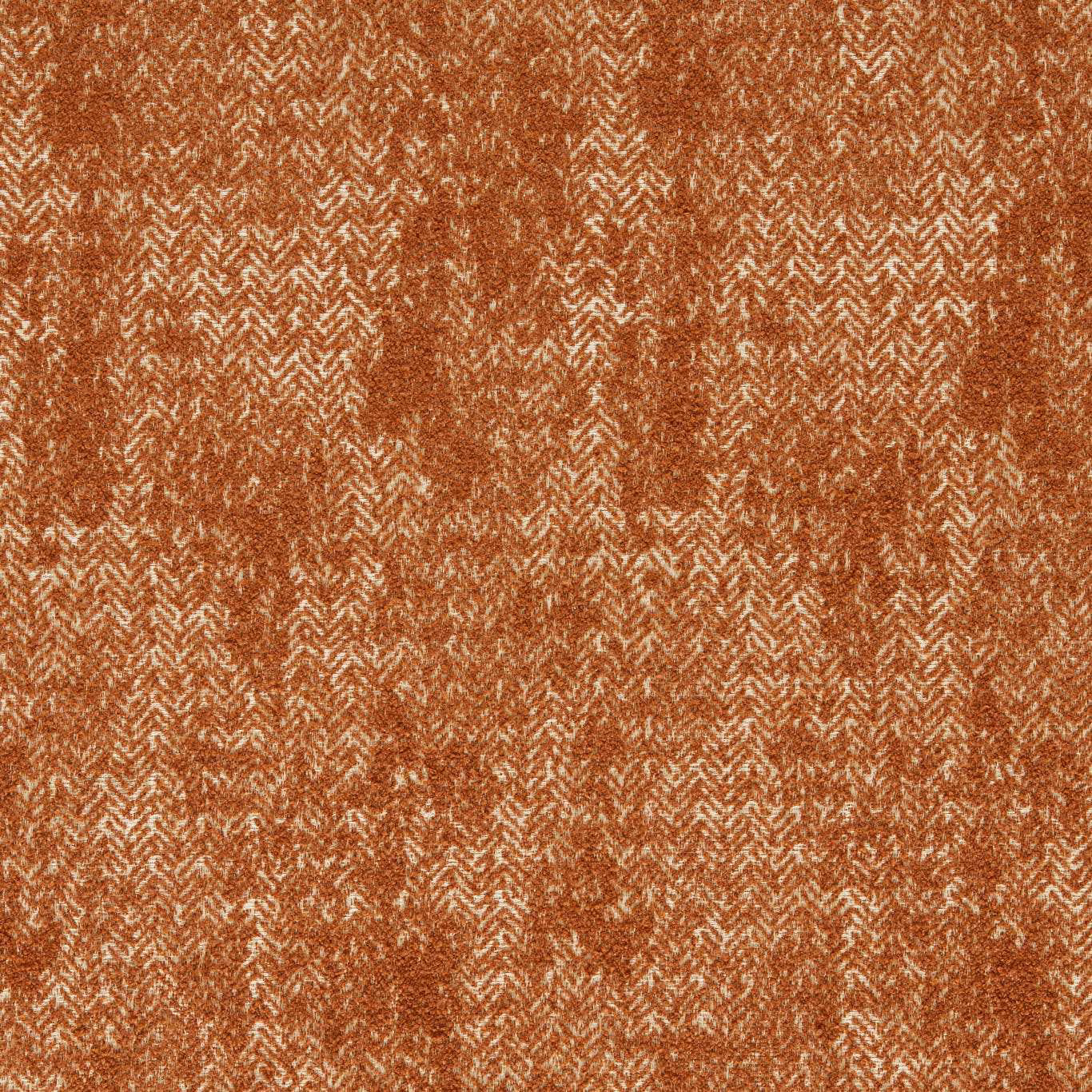 Rust terracotta upholstery weave with cream broken chevron flecks and mottled texture