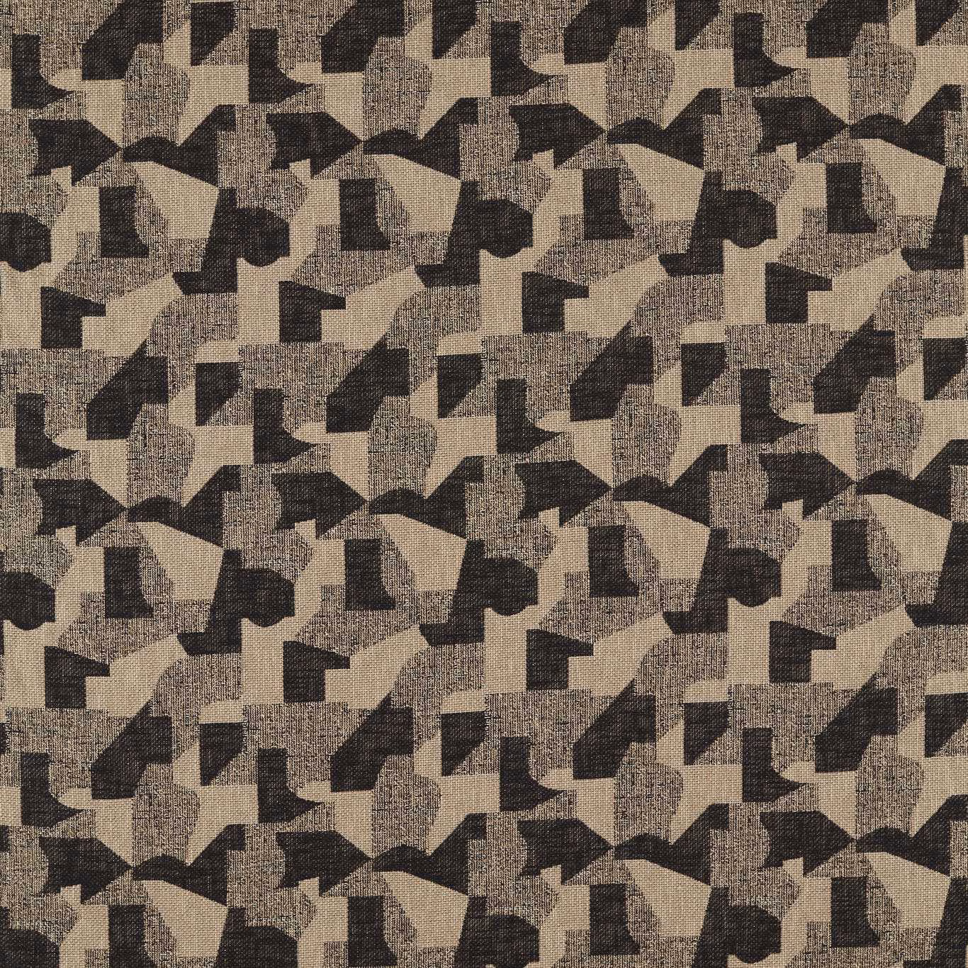 Charcoal and linen beige geometric upholstery weave with angular repeated forms