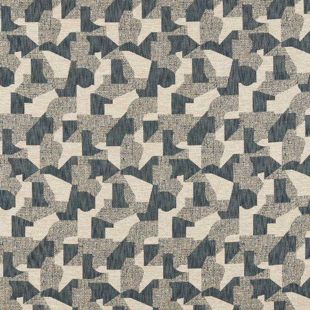 Muted moss, stone and charcoal geometric motifs in a chunky textured weave