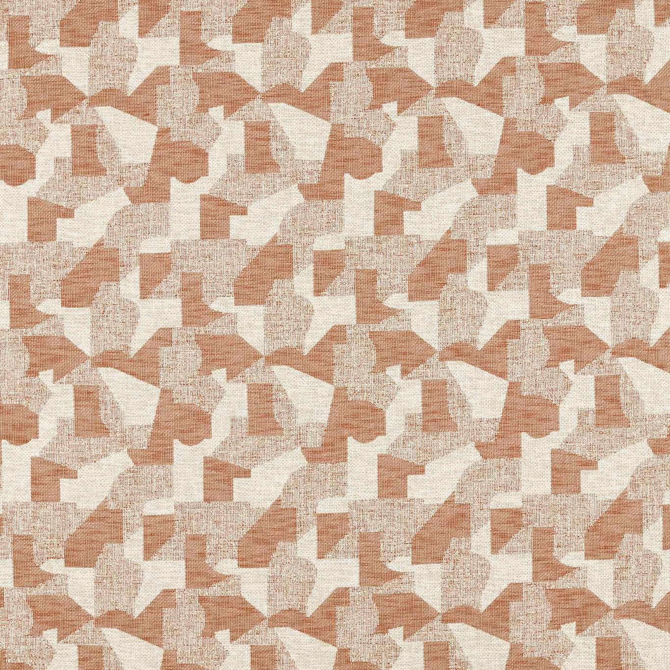Rust, cream and taupe abstract geometric upholstery weave with a tactile crosshatched texture