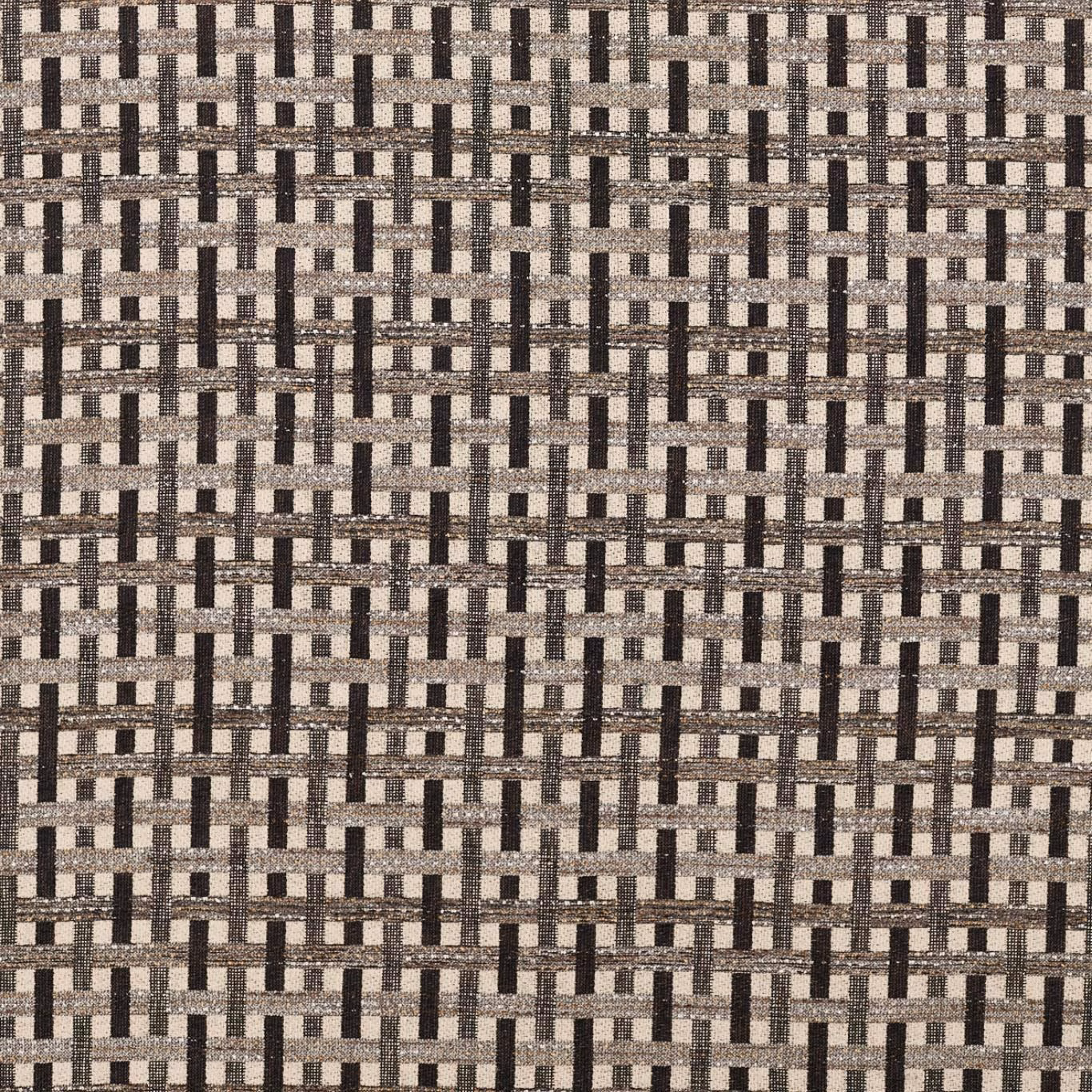 Close-up of charcoal and linen woven fabric forming an irregular interlocking grid