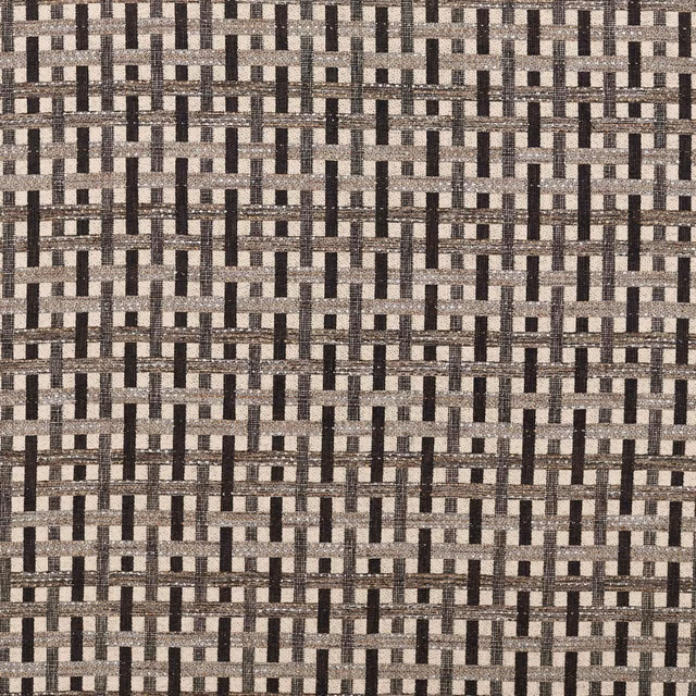 Close-up of charcoal and linen woven fabric forming an irregular interlocking grid