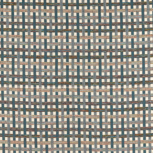 Kingfisher teal, cream and rust rectangular grid woven with a tactile slub texture