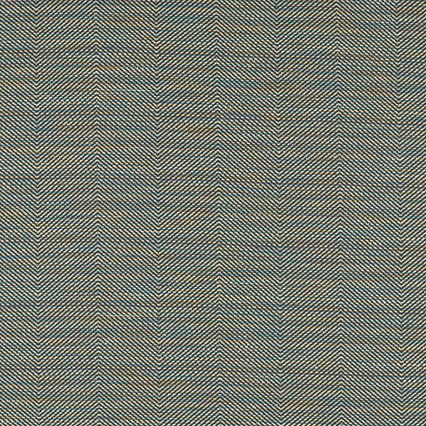 Close-up of muted peacock teal herringbone weave with tan and charcoal flecks