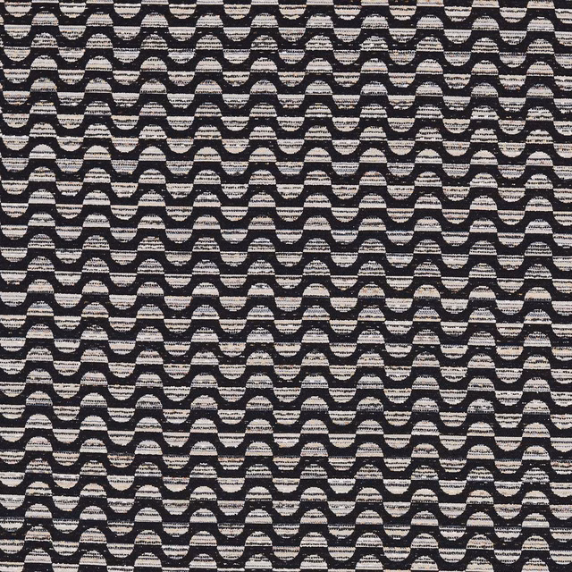 Charcoal and ivory woven textile with tightly repeated undulating arch motifs