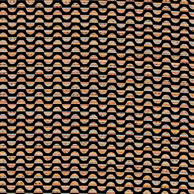 Charcoal woven fabric with small multicolour broken wave bands and tactile texture