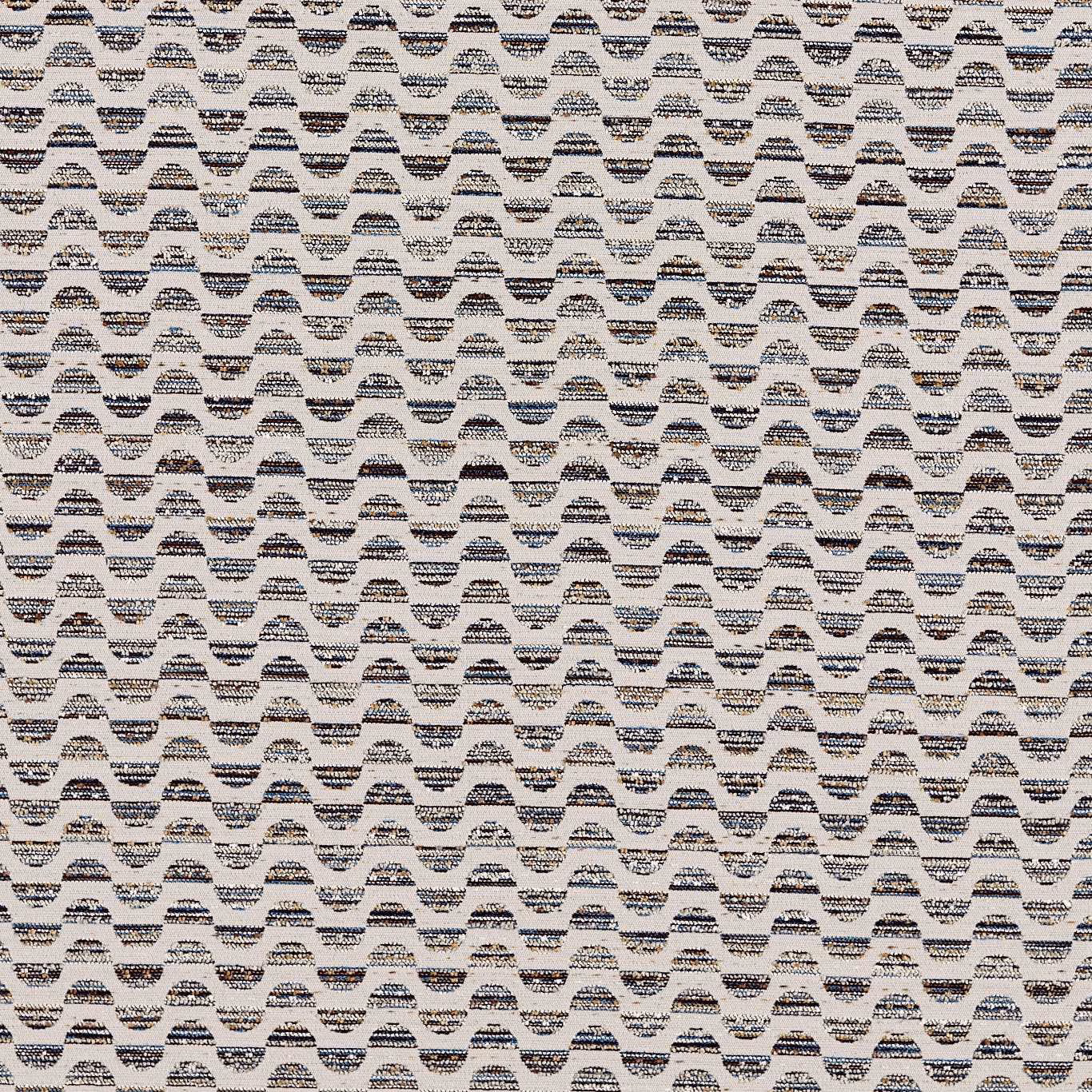 Small denim wave motifs woven across a textured putty fabric ground