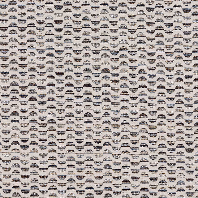 Small denim wave motifs woven across a textured putty fabric ground
