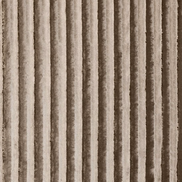 Ash taupe velvet with irregular vertical grey-brown stripes and softly brushed pile