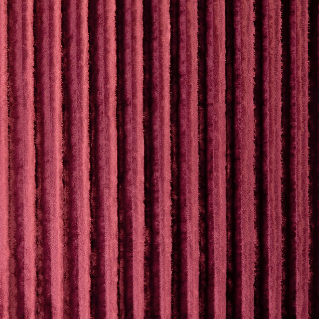 Plush raspberry velvet with irregular vertical wine-toned striations and light-catching pile