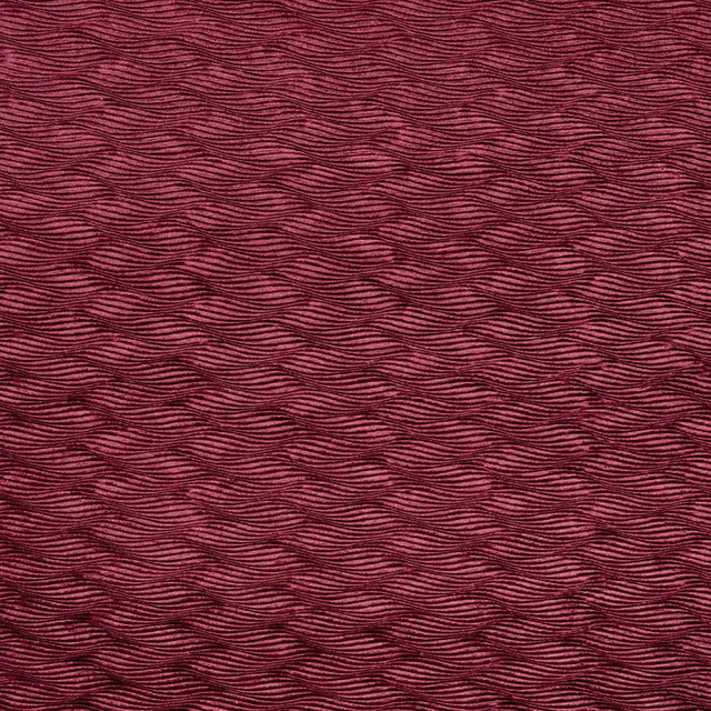 Deep berry wine velvet with closely rippling horizontal wave texture and dark burgundy shading