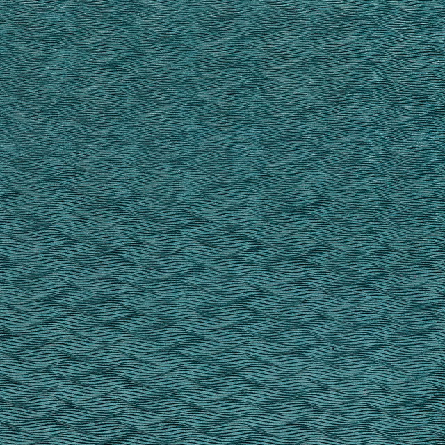Close-up of cool teal velvet with tightly rippling horizontal wave texture