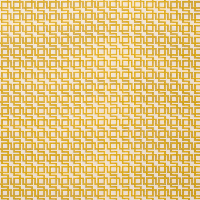 Chartreuse and ivory fabric with a small interlocking square lattice motif