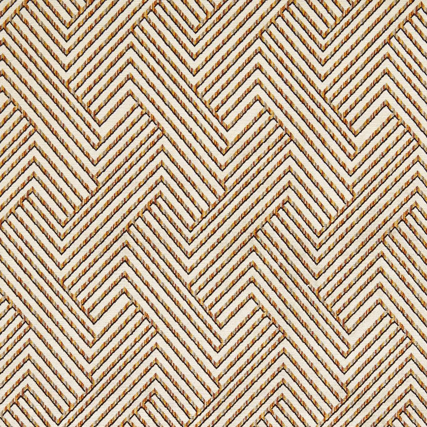 Ivory fabric with textured warm bronze interlocking chevron lines