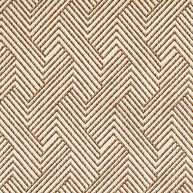 Ivory fabric with textured warm bronze interlocking chevron lines