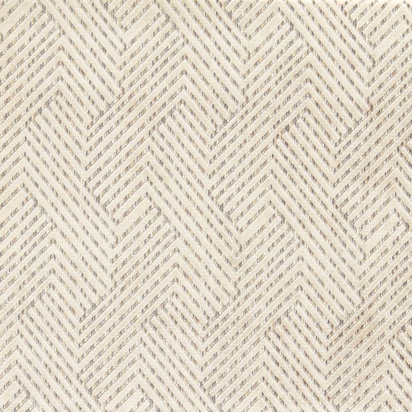 Warm ivory woven fabric with fine taupe-grey stepped chevron texture