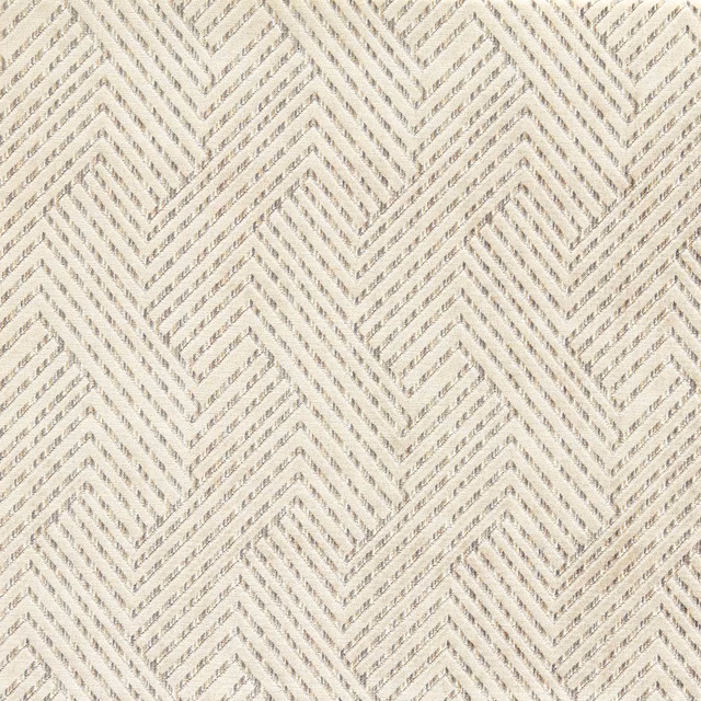 Warm ivory woven fabric with fine taupe-grey stepped chevron texture